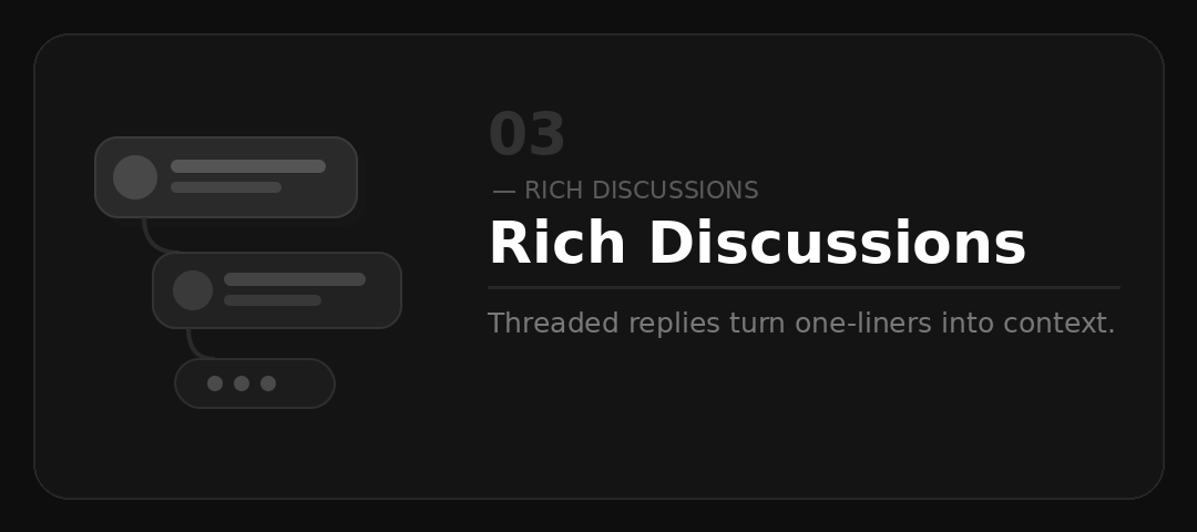 MonkFeed Rich Discussions — threaded replies and comments that turn feedback into conversations MonkFeed Rich Discussions — threaded replies and comments that turn feedback into conversations